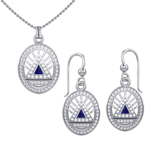 Women's Elegant System Symbol Pendant and Earring Set (Silver)